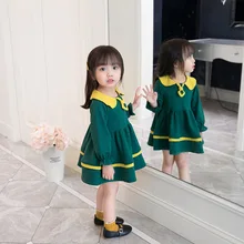 New children's clothing girls princess lapel knee long sleeve spring dress kids dresses for girls New children's clothing girls princess lapel knee long sleeve spring dress kids dresses for girls
