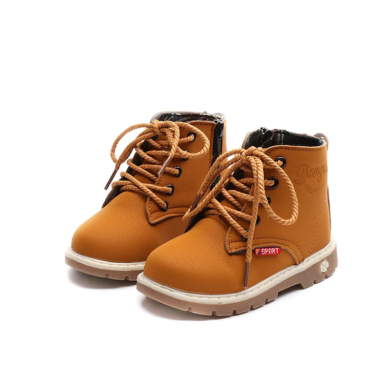 Spring Autumn Boys Girls Boots Children Shoes 3 Colors PU Leather Waterproof Flat With Sole