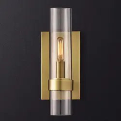 Нордический Роскошные прозрачный стеклянный цилиндр настенная лампа с абажуром латунь Медь настенный прикроватный бра для дома отель