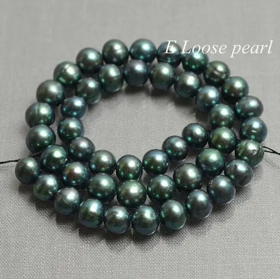 

Unique Pearls jewellery Store AA 9-10MM Peacock Green Color Potato Round Freshwater Pearl Loose Beads One Full Strand YLS-119