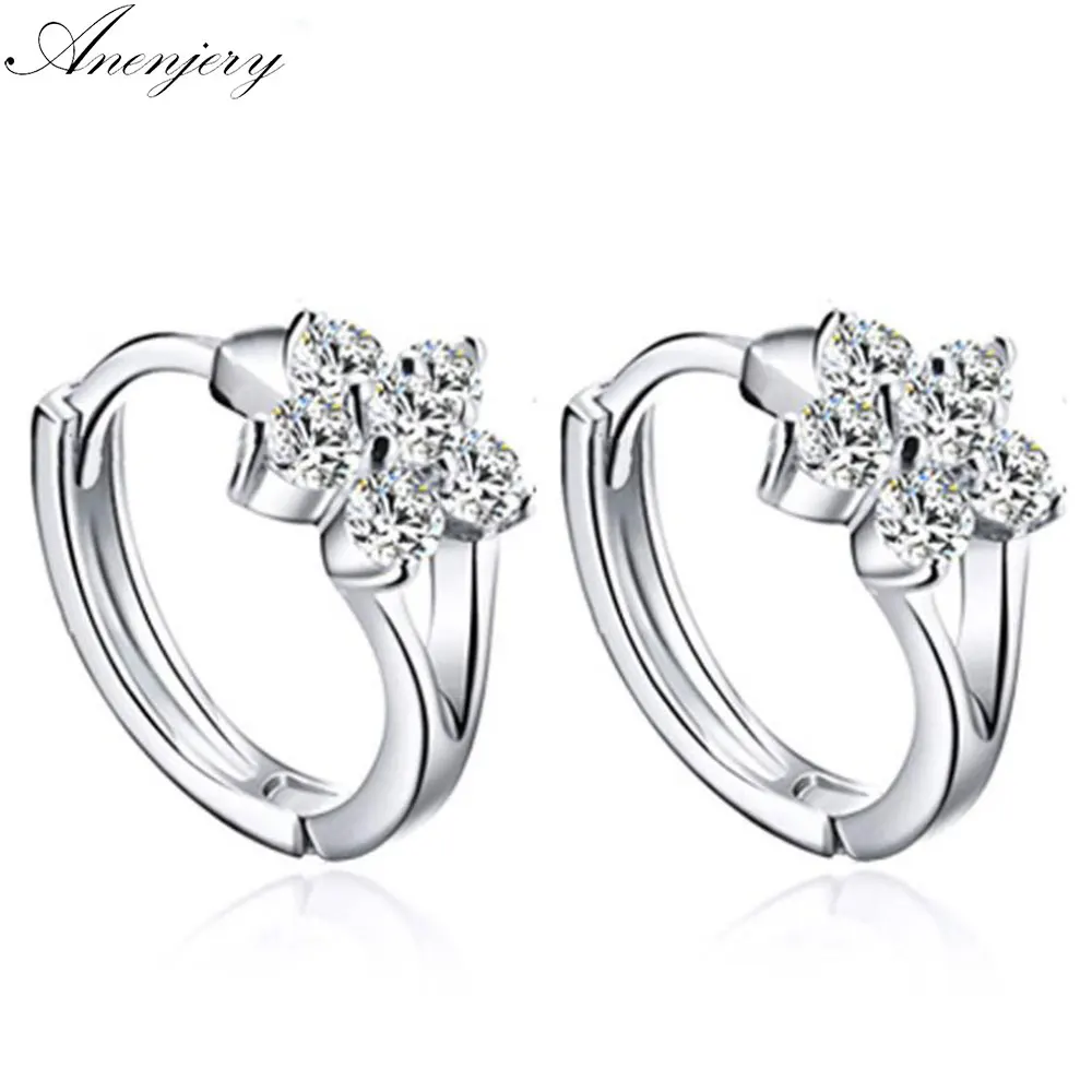 

Anenjery pendientes 925 Sterling Silver Earrings Zircon Snowflake Flower Stud Earrings For Women brincos boucle d'oreilleS-E12