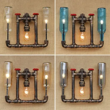 

Vintage wall lights fixture Water Pipe light loft retro Wall Lamp With Switch Glass Bottle Lamparas holder Bedside Bedroom Lamp