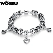 Wostu venda quente prata cor diy contas pulseira para as mulheres moda jóias charme original pulseiras pulseira presente xch1431