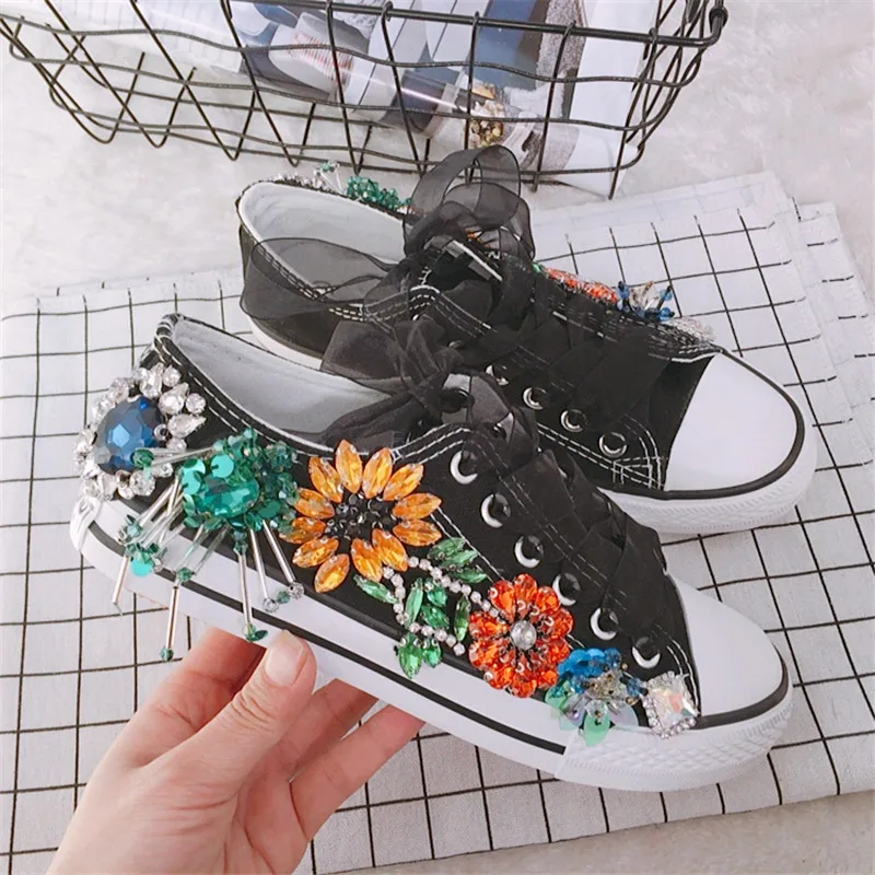 

bling bling Women's flower Sequins party shoes rhinestone shoes casual pearl girl shoes canvas bling Comfortable flat shoes