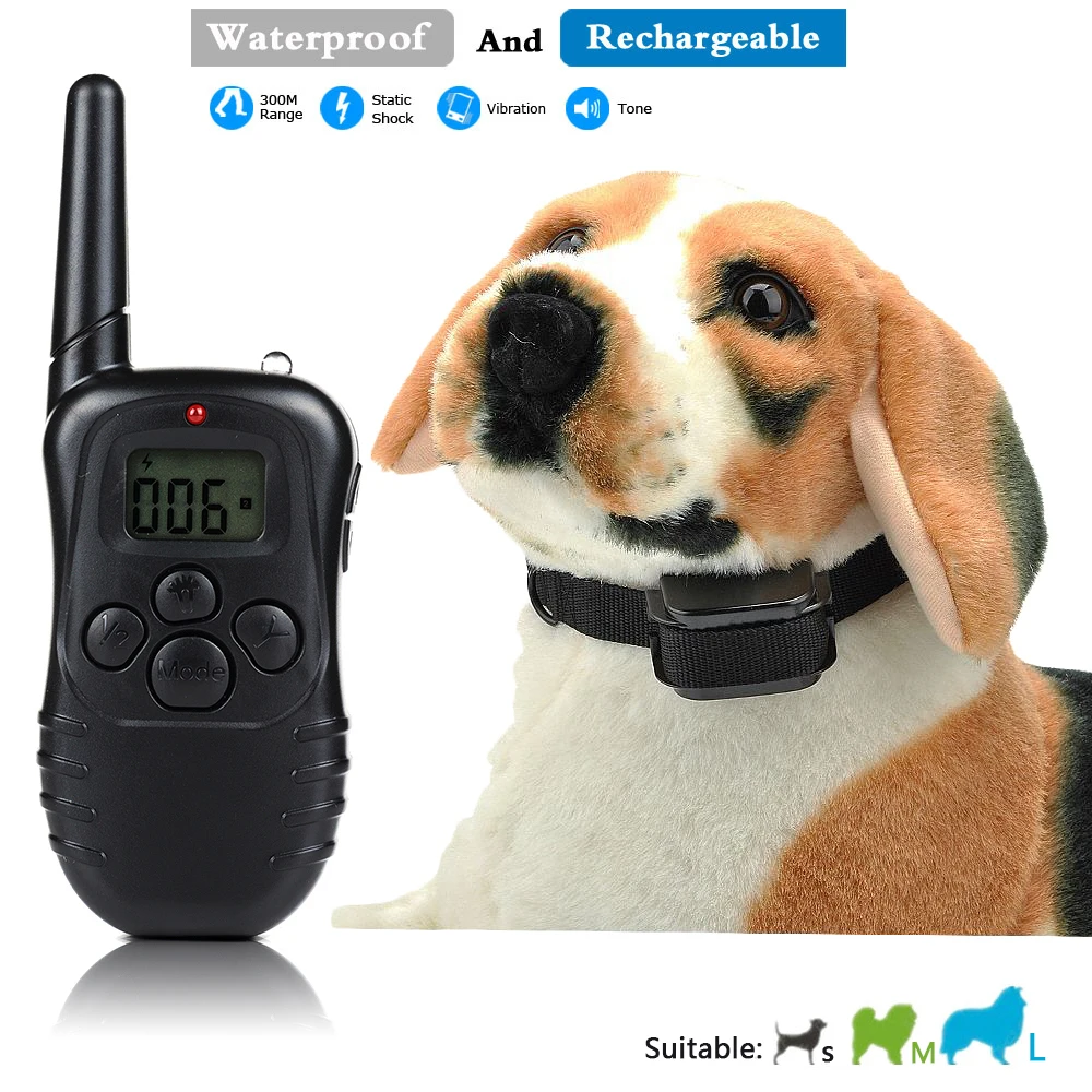 

Rechargeable and Waterproof 300meters Remote Electric Shock Anti-bark Pet Dog Training Collar with LCD display