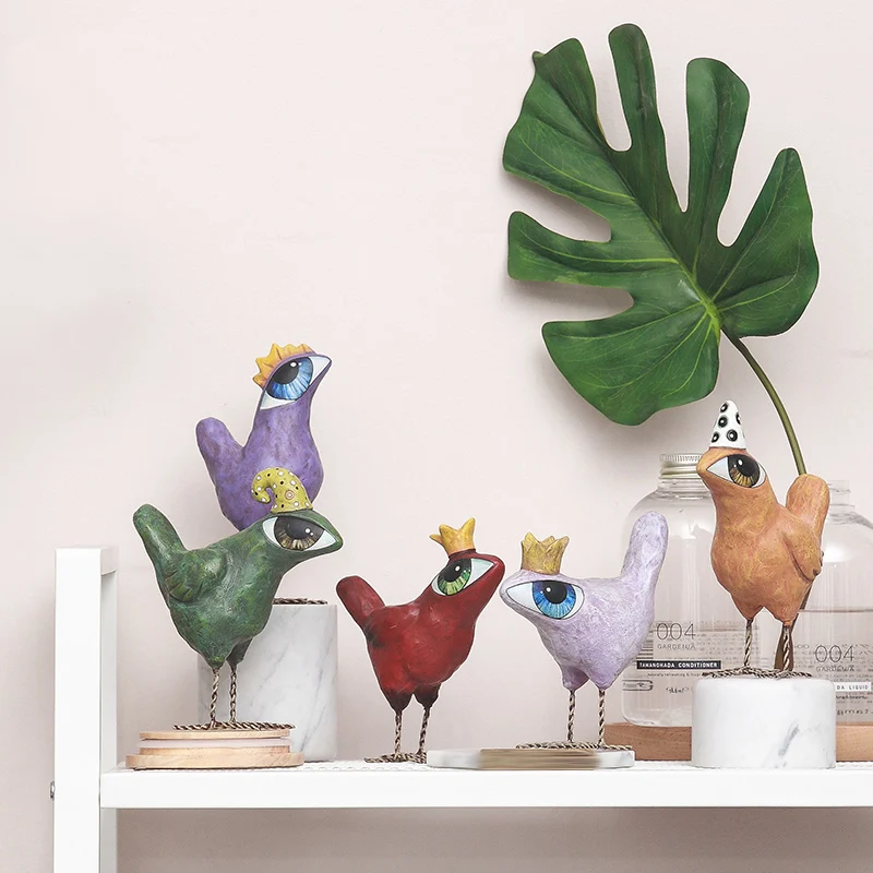 Unik Big Mata Burung Resin Patung Perabot Lucu Simulasi Burung