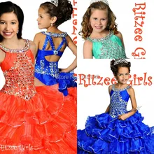 Удивительный Королевский синий бальный наряд Совок бусинки блестки на заказ; длинное платье из органзы для девочек