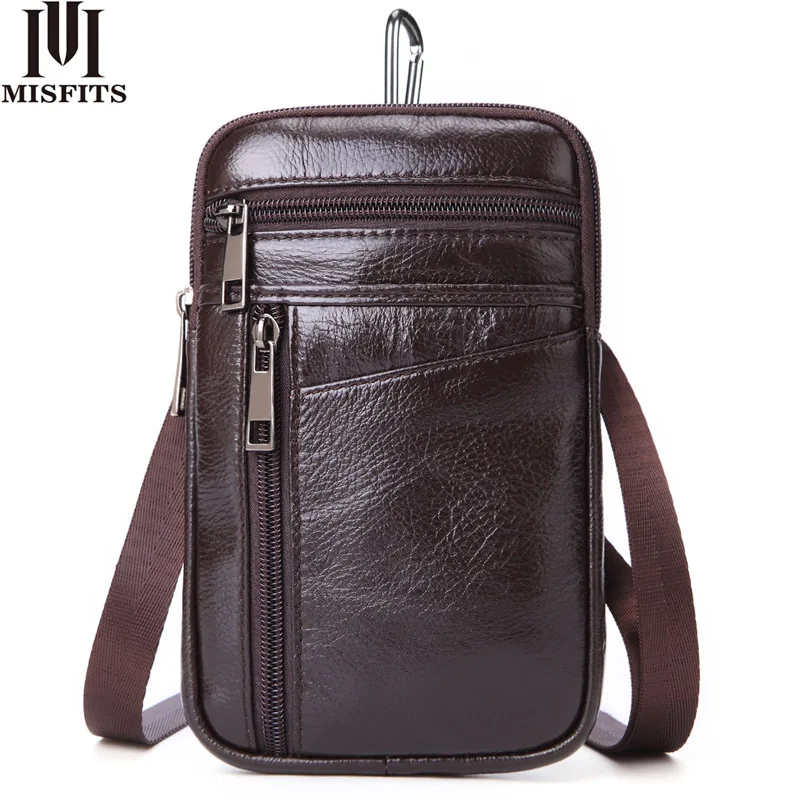 

MISFITS small shoulder bag for men 100% genuine leather messenger bag vertical waist pack for cell phone travel crossbody bags