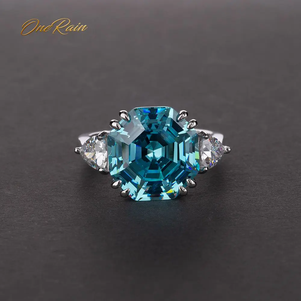 OneRain 100% 925 Sterling Silver Created Moissanite Aqumarine Gemstone Wedding Engagement White Gold Ring Jewelry Gift Wholesale OneRain 100% 925 Sterling Silver Created Moissanite Aqumarine Gemstone Wedding Engagement White Gold Ring Jewelry Gift Wholesale