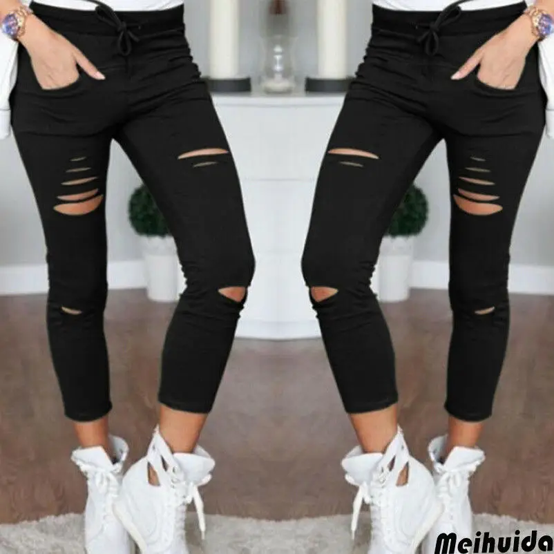 black ripped joggers womens
