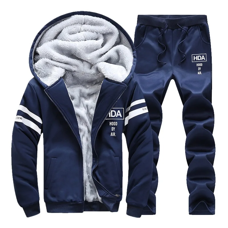 Winter Tracksuits Men Set White Line Printing Thicken Fleece Hoodies + Pants Suit Warm Casual Fleece Men's Coats Hoodie Suits Winter Tracksuits Men Set White Line Printing Thicken Fleece Hoodies + Pants Suit Warm Casual Fleece Men's Coats Hoodie Suits