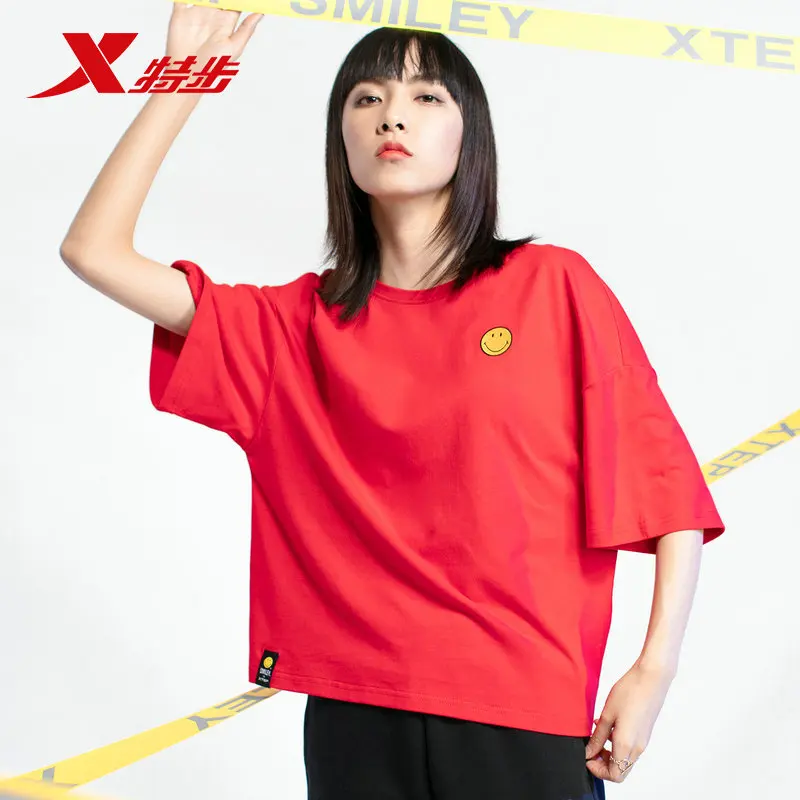 881228019257 SMILEY Xtep women t shirt cotton comfortable soft top Smiley loose casual T-shirt