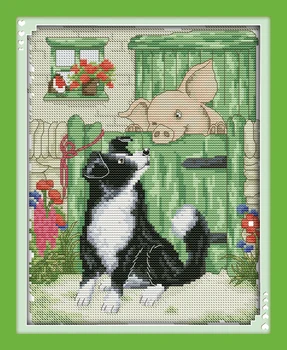

A dog and a pig Needlework DIY Cross stitch Sets For Embroidery kits Precise Printed Patterns Counted Cross-Stitching