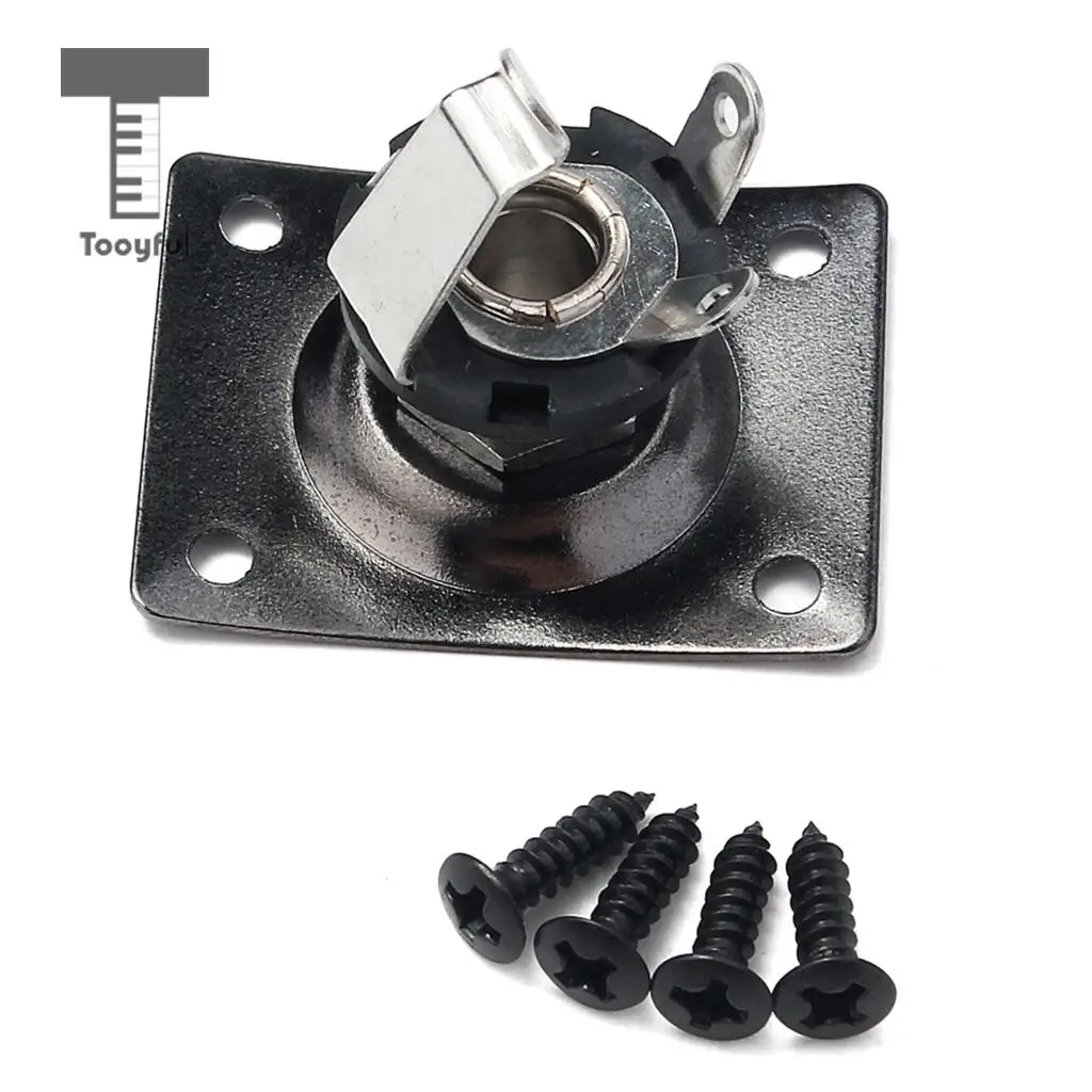 Tooyful Black Rectangle Output Guitar Jack Plate Socket 1/4'' for Electric Guitar Bass