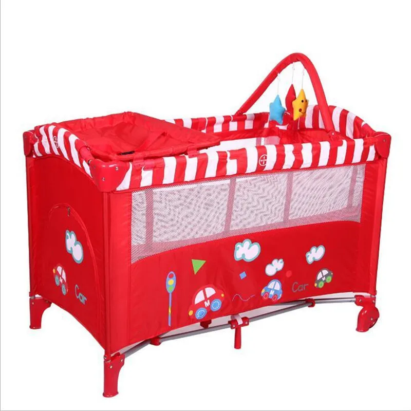 Мультяшная машина, красная Детская кровать для девочек, кроватки, пеленки, пеленки, меняющие станции, портативный складной детский манеж, детская кроватка из сплава, двойная раскладушка, игрушки