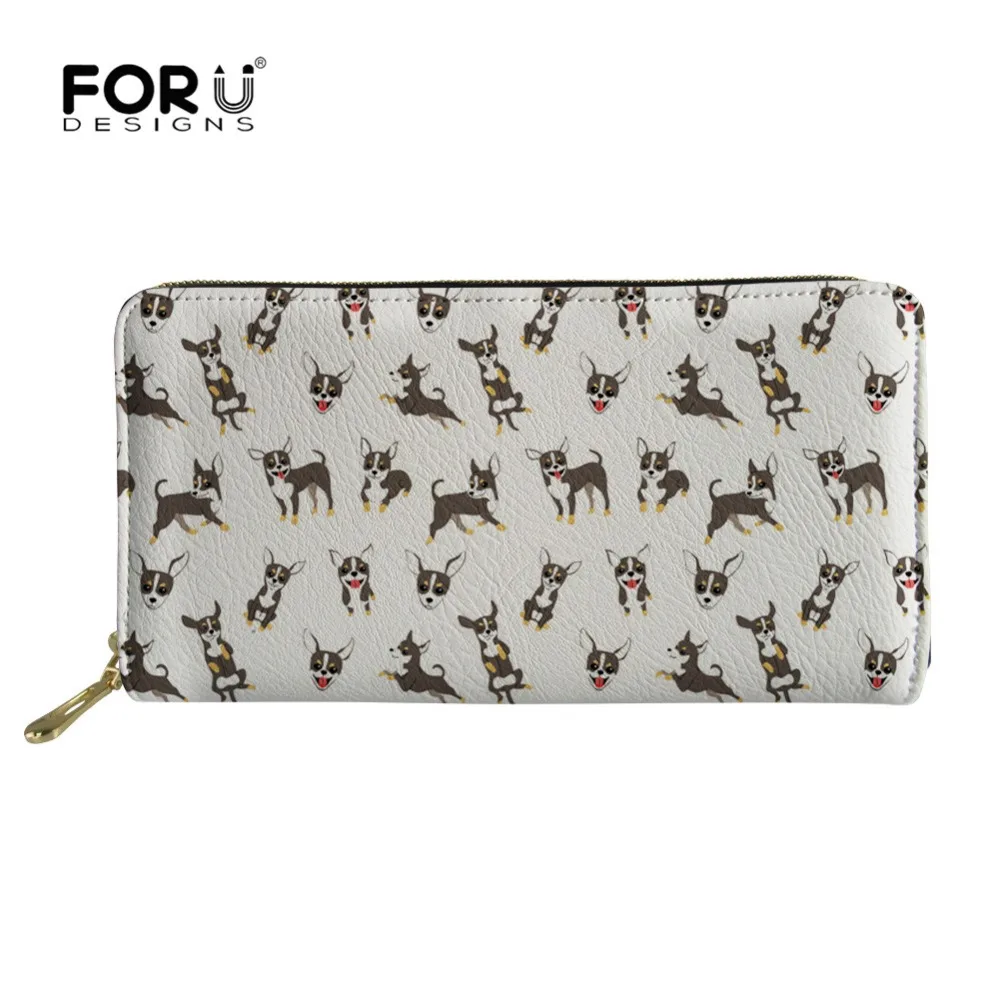 

FORUDESIGNS Women Wallets and Purses Chihuahua Printing Leather Long Clutch Wallet Hasp Phone Bag Money Coin Portefeuille Femme