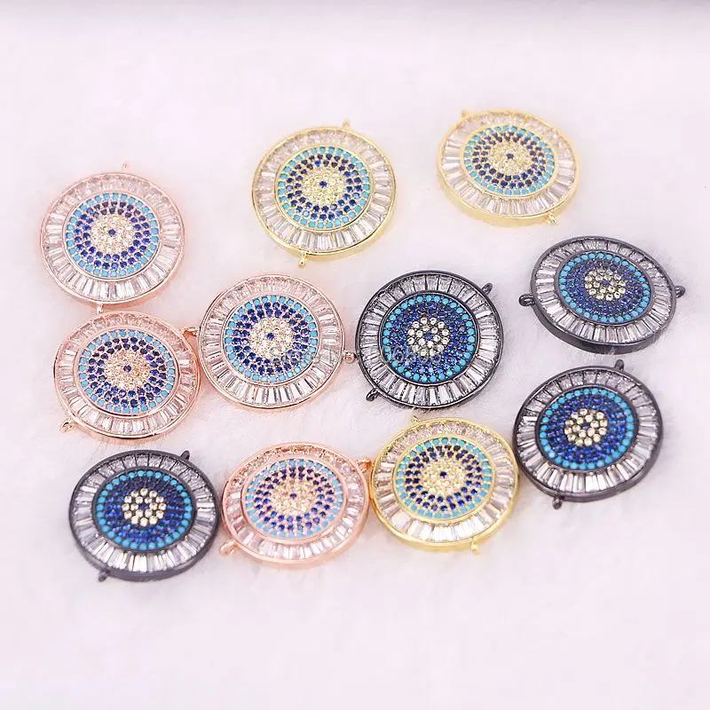 6 Pz Stile Turco Connector Eye, Micro Pavimenta Blu Della Cz Eye Connettore Del Connettore Del Braccialetto Dei Monili