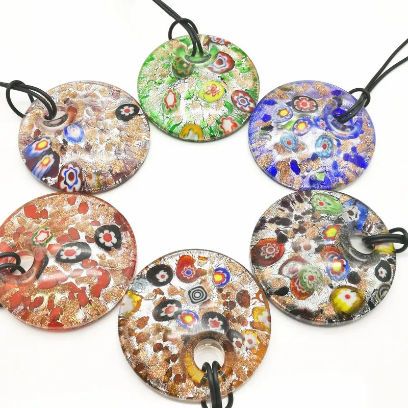 

6PCS circular Glass Lampwork Murano Necklace Pendant 50mm CHIC