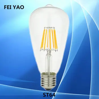 

10X ST64 LED COB filament Retro Edison bulb lamp dimmable 2W 4W 6W 8W E27 E26 110V 220V White/Warm White Lampada ball light