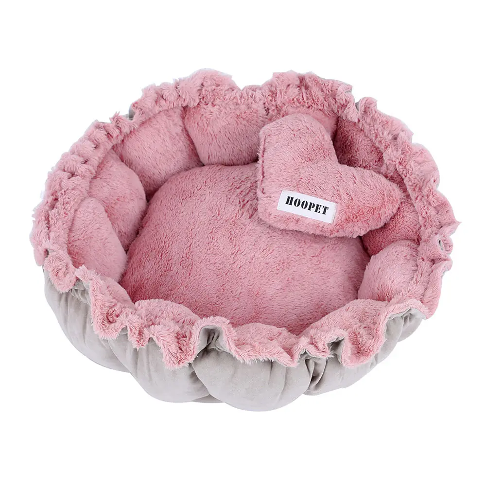 Милая розовая кровать HOOPET, теплая для щенков собак, коврик для кровати, осень/зима, милый домик для кошек - Цвет: Розовый