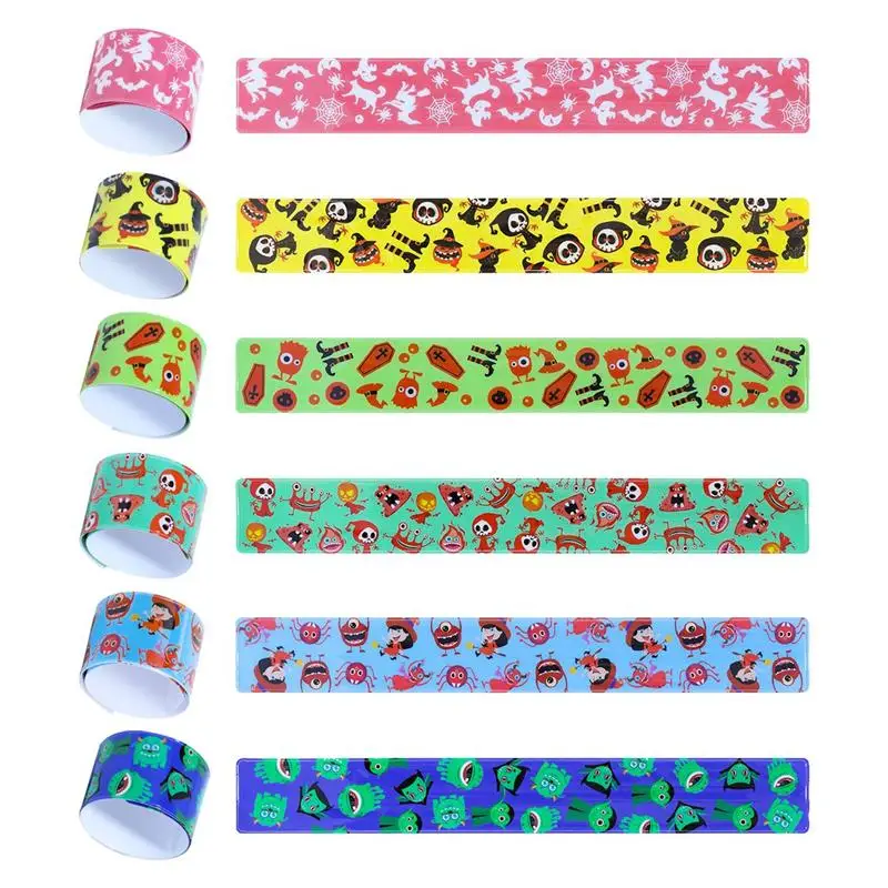 24PCS Slap Bracelet Halloween Snap Slip Wristband Band for Happy Halloween Wrist Decoration Party Favors for Kids Size 23x3cm