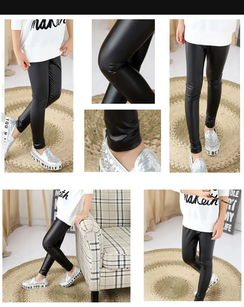 Straight PU Leather Girls Leggings Pencil Elastic Waist Kids Pants Girls Pants Legging Winter Autumn Fall Kids Fashion Mid Waist (7)