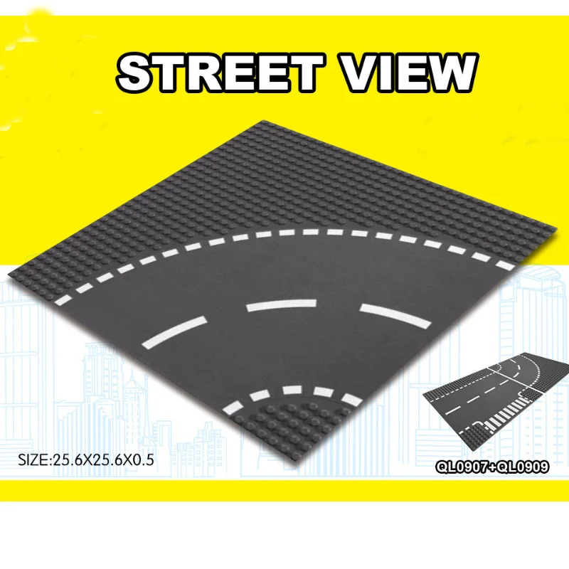 

City Road Street Baseplate Straight Crossroad Curve T-junction Building Blocks Parts Bricks Base Plate