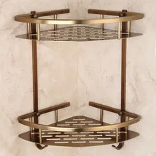 Antique Brushed Bathroom Shelves Double Layer Bronze Corner Shower Shampoo Soap Cosmetic Storage Shelf Bathroom Products