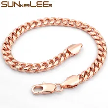 SUNNERLEES модные ювелирные изделия розовое золото цвет браслет 6 мм Снаряженная кубинская цепь для мужчин женщин подарок C71 B