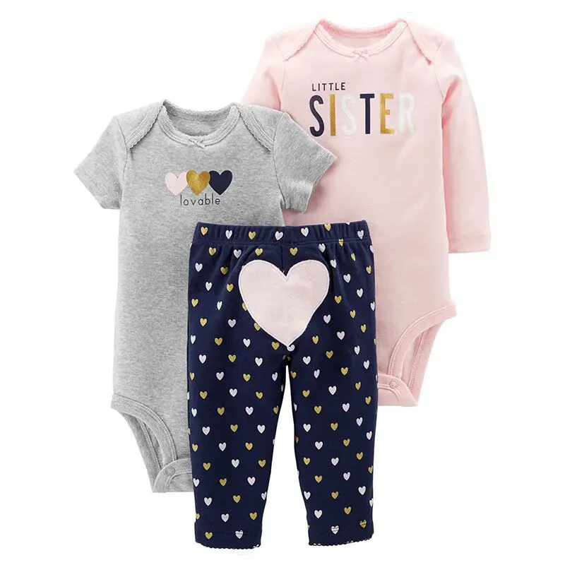 

3 Pieces Sets Baby Girl Clothes 2018 Fashion Newborn Baby bebe girls Long sleeves & Short sleeves Bodysuits +Pants clothing