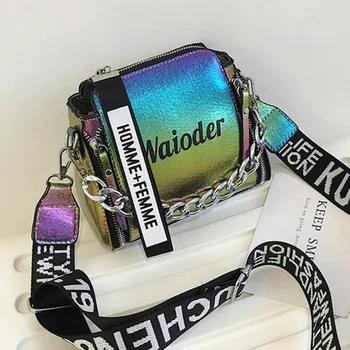 

Crossbody Bag for women Fashion Messenger Bag Handbag Letter Print Faux Leather Punk Holographic Shoulder Bag