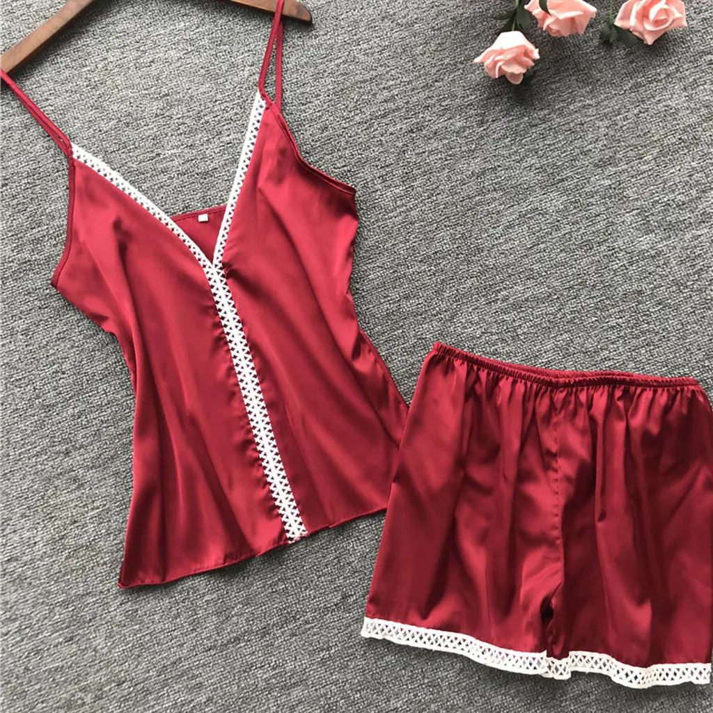 

Women Sleepwear Pyjamas set Summer silk Plus Size Satin Lingerie Lace Wimen Nightwear Underwear Set Home Night Sleep Clothes