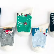 120 пар/лот зимние теплые хлопковые рождественские женские носки с принтом снежинки и оленя/носок для Санты