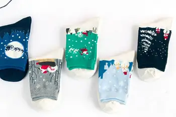 

120 pairs/lot 2015 winter warm cotton Christmas Snowflake Deer print Womens Socks/santa sock