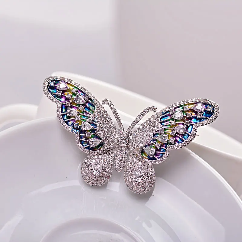 2017 Exquisite Colorful Enamel Butterfly Brooch Pin Clear AAA CZ