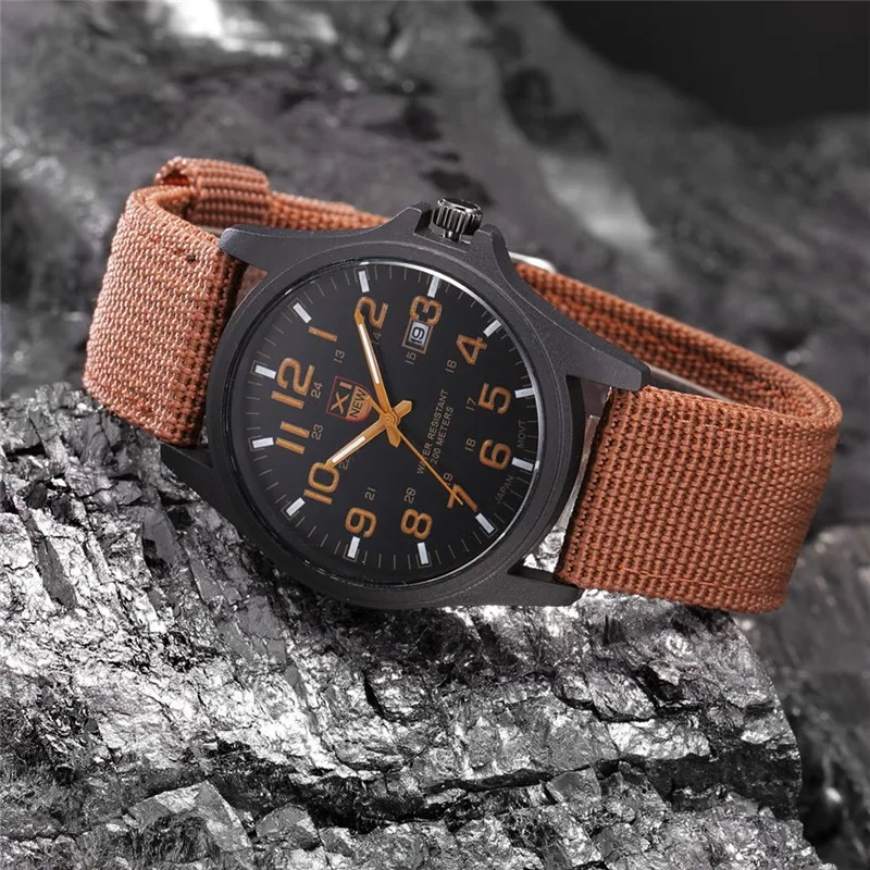 automatic quartz watch XINEW Nylon Strap Watches Men Casual Auto Date Quartz Watch Military Army Green Watch Simple Analog Sport Man Wrist Watch Quartz Watches real