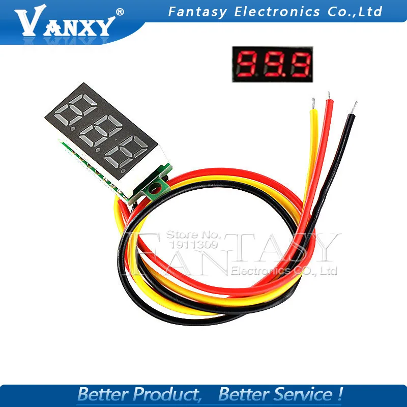 

2pcs 0.28 inch ultra small red digital DC digital voltmeter display adjustable head triplet battery voltmeter DC0-100V
