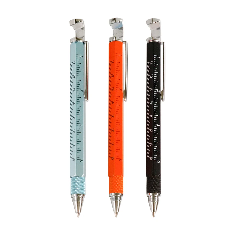 

Creative 8 in 1 Multifunctional Ballpoint Pen Metal 0.7mm Black Ink Screen Touch Screw-driver Phone Holder Scale Bottle Opener
