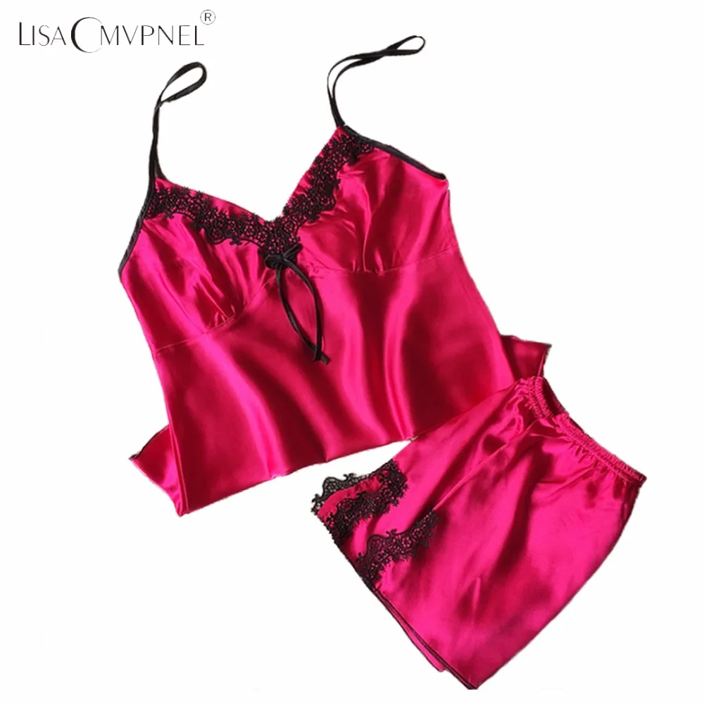 

Lisacmvpnel Black Lace Sexy Women Pajama Set Spaghetti Strap Nightdress+Shorts Set Elegant Lingerie