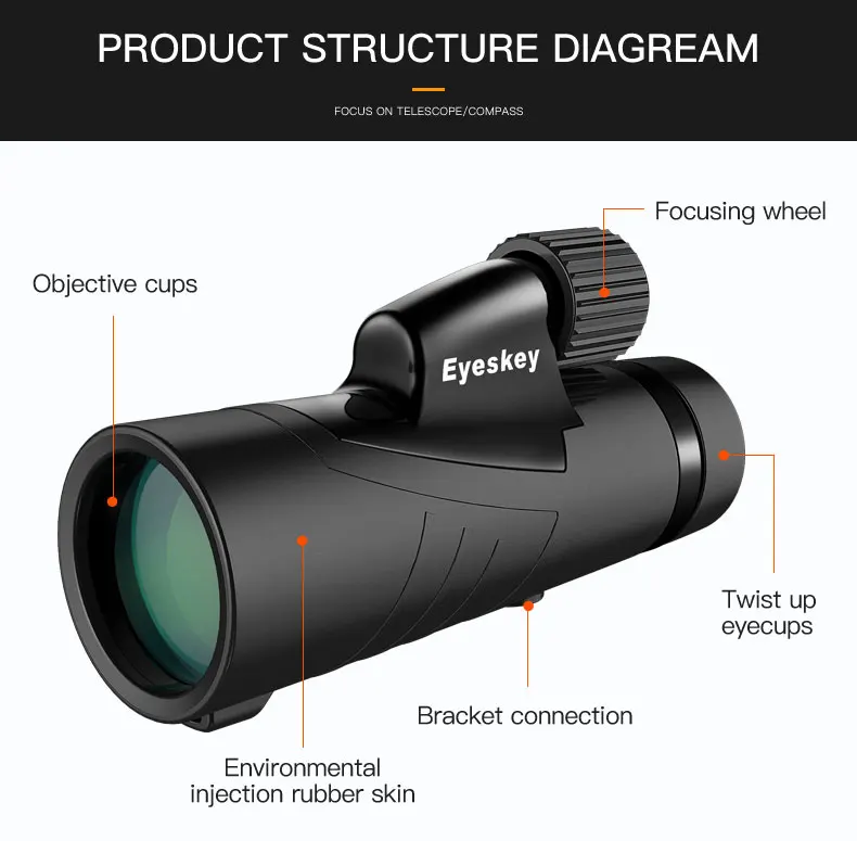 Eyeskey 8x42 Монокуляр телескоп Bak4 Prism Оптика Монокуляр Водонепроницаемый прицелов для кемпинга ручной фокус путешествия