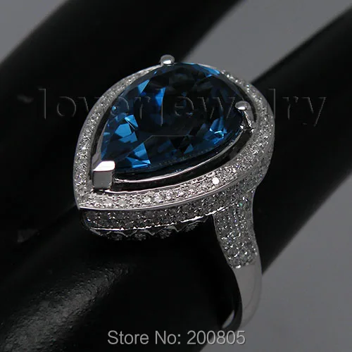 Винтажное обручальное кольцо в форме груши 7.62Ct 14K из белого золота с бриллиантом темно-синий топаз