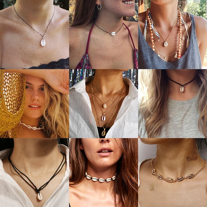 

Yobest Beach Tassel Necklace Natural Sea Shell Choker Chain Necklace Collar Boho Women Summer Beach Jewelry