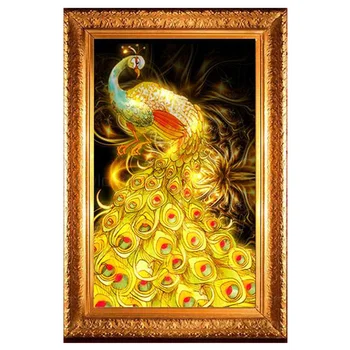 

Needlework 3D Diy Gold Peacock Embroidery Diamond Painting 5D Diy Square Resin Drill Cross-Stitch Handcraft Home Decoration