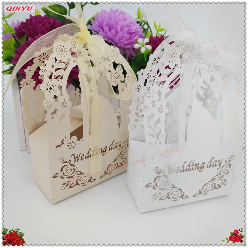 50 шт./лот, Свадебная коробка для конфет, лазерная резка, полый цветок, Подарочная сумка, бумажные коробки, свадебные сувениры и Подарочная коробка 6zSH107