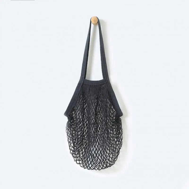 Сетчатые хозяйственные сумки шоппер тоут сетка тканая Хлопковая Сумка через плечо модная пляжная сумка - Цвет: Черный