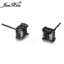 JUNXIN Классические 6 мм черные циркониевые квадратные серьги для женщин и мужчин черные Позолоченные Мужские Женские свадебные серьги ювелирные изделия в стиле "Бохо"