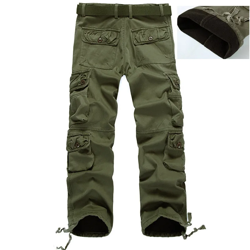 Winter Double Layer Men's Classic Cargo Pants Warm Thick Baggy Cotton