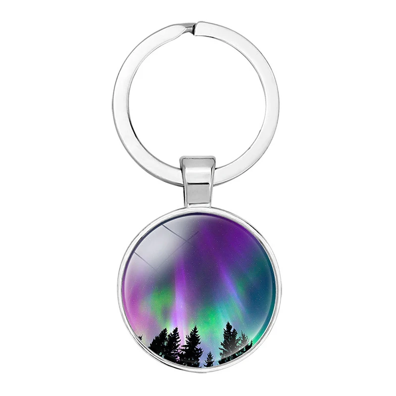 

Aurora Pattern Keychain Souvenirs Glass Cabochon Keyring for Natural Astronomy Fans Keychain Pendant Birthday Gifts