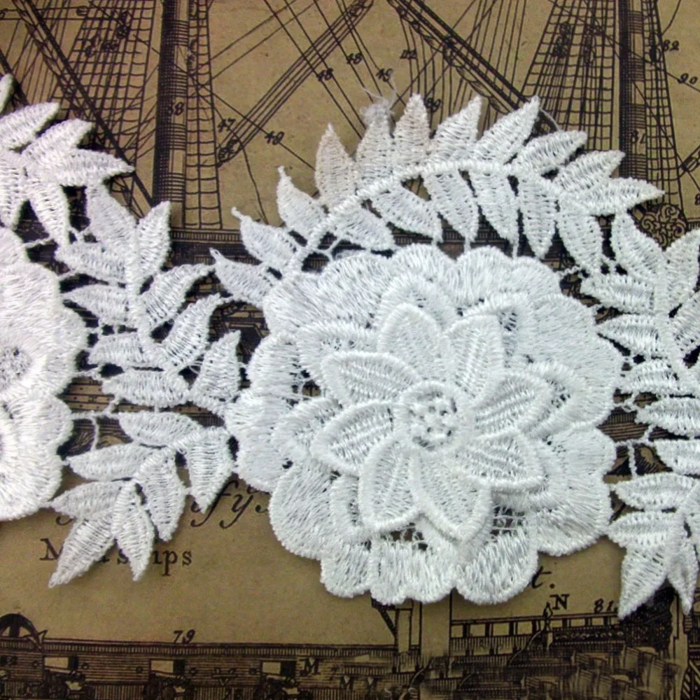 Free Shipping 15Yards Chemical Sewing Lace Trim Bridal Dress Embroidered White Ribbon Lace