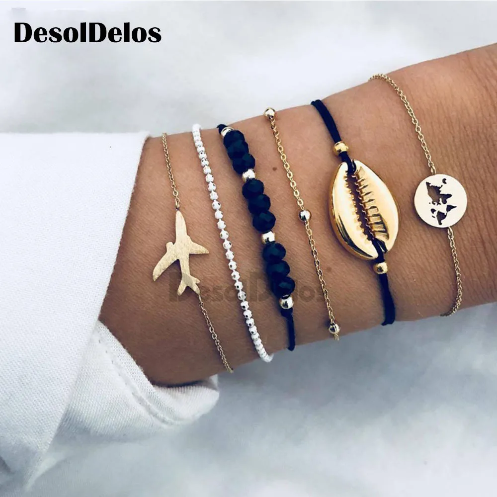

5 Pcs/set Bohemian Pineapple Turtle Heart Earth Bracelet Sets for Women Weave Rope Chain Bracelets Pulseras Mujer Stone Jewelry